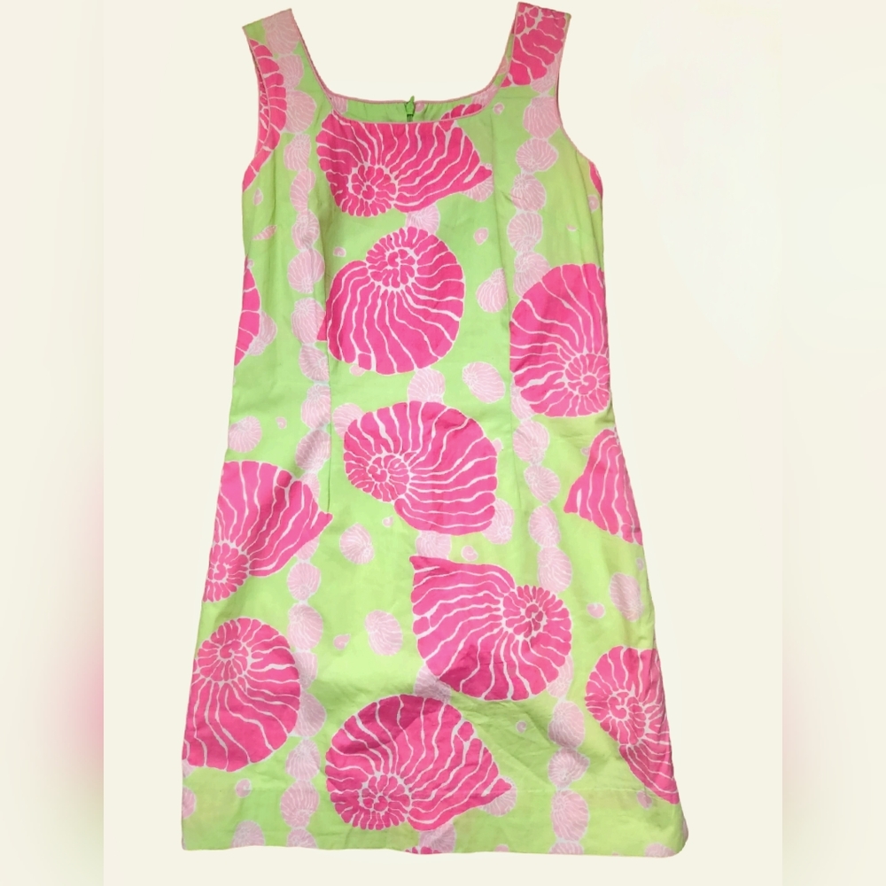 Lilly Pulitzer Palm Beach Chic Shift Dress Green and Pink Shell Print mini sz 4